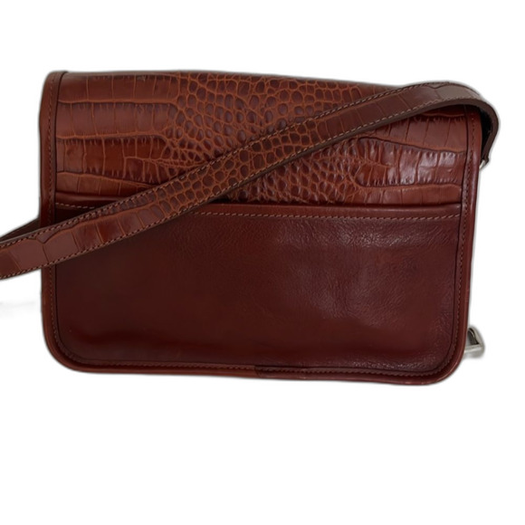 Vintage Brighton Brown Croc Embossed leather leaf Metal Details Crossbody Purse - Picture 8 of 13